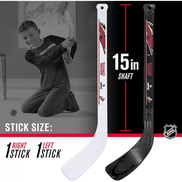 Franklin Sports NHL Mini Hockey Set  Kids Indoor Knee Hockey Goal Ball  2 Mini Hockey Stick Combo Set  Youth NHL Team Indoor Toy Knee Hockey Sets  NHL Official  Ages 3Arizona Coyotes