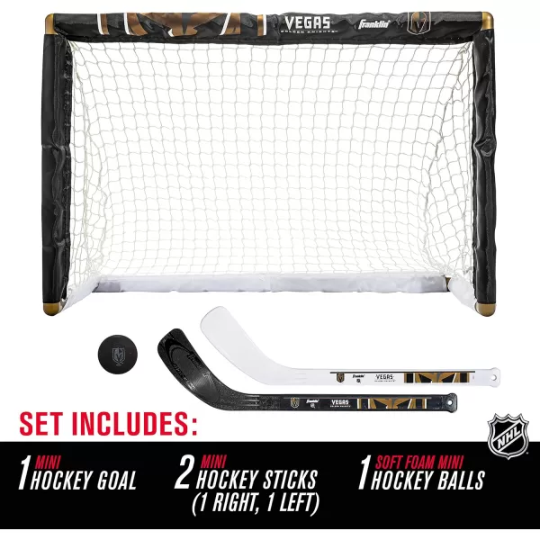 Franklin Sports NHL Mini Hockey Set  Kids Indoor Knee Hockey Goal Ball  2 Mini Hockey Stick Combo Set  Youth NHL Team Indoor Toy Knee Hockey Sets  NHL Official  Ages 3Vegas Golden Knights
