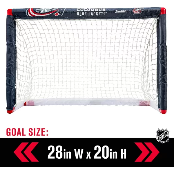 Franklin Sports NHL Mini Hockey Set  Kids Indoor Knee Hockey Goal Ball  2 Mini Hockey Stick Combo Set  Youth NHL Team Indoor Toy Knee Hockey Sets  NHL Official  Ages 3Columbus Blue Jackets