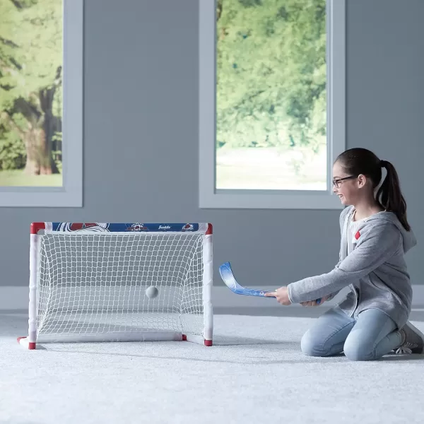 Franklin Sports NHL Mini Hockey Set  Kids Indoor Knee Hockey Goal Ball  2 Mini Hockey Stick Combo Set  Youth NHL Team Indoor Toy Knee Hockey Sets  NHL Official  Ages 3Colorado Avalanche