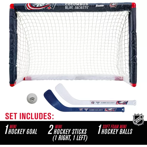 Franklin Sports NHL Mini Hockey Set  Kids Indoor Knee Hockey Goal Ball  2 Mini Hockey Stick Combo Set  Youth NHL Team Indoor Toy Knee Hockey Sets  NHL Official  Ages 3Columbus Blue Jackets