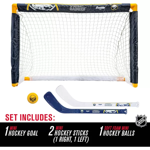 Franklin Sports NHL Mini Hockey Set  Kids Indoor Knee Hockey Goal Ball  2 Mini Hockey Stick Combo Set  Youth NHL Team Indoor Toy Knee Hockey Sets  NHL Official  Ages 3Buffalo Sabres