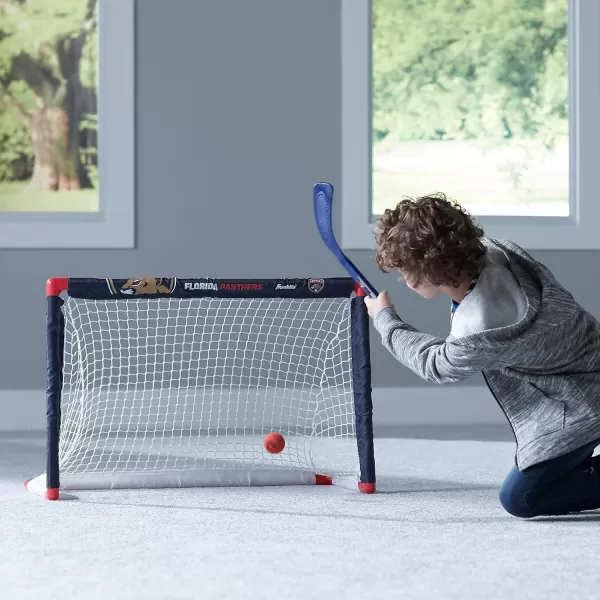 Franklin Sports NHL Mini Hockey Set  Kids Indoor Knee Hockey Goal Ball  2 Mini Hockey Stick Combo Set  Youth NHL Team Indoor Toy Knee Hockey Sets  NHL Official  Ages 3Florida Panthers