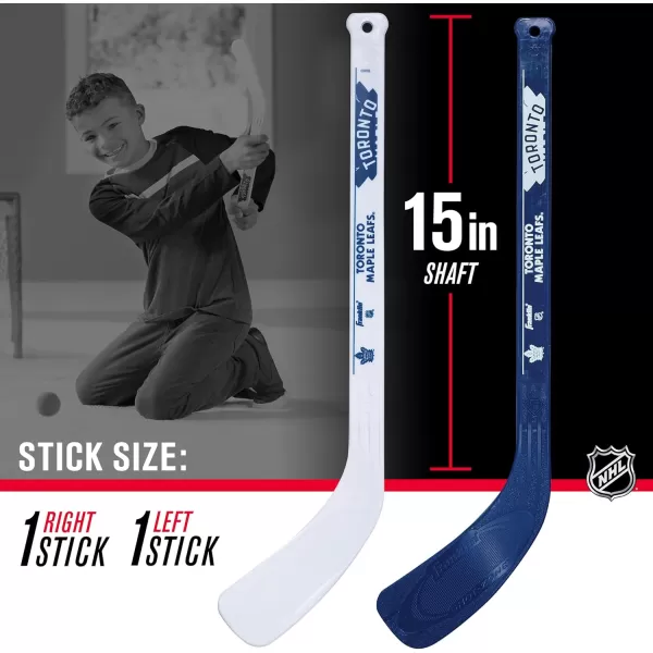 Franklin Sports NHL Mini Hockey Set  Kids Indoor Knee Hockey Goal Ball  2 Mini Hockey Stick Combo Set  Youth NHL Team Indoor Toy Knee Hockey Sets  NHL Official  Ages 3Toronto Maple Leafs