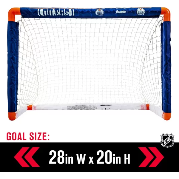 Franklin Sports NHL Mini Hockey Set  Kids Indoor Knee Hockey Goal Ball  2 Mini Hockey Stick Combo Set  Youth NHL Team Indoor Toy Knee Hockey Sets  NHL Official  Ages 3Edmonton Oilers