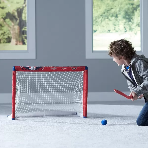 Franklin Sports NHL Mini Hockey Set  Kids Indoor Knee Hockey Goal Ball  2 Mini Hockey Stick Combo Set  Youth NHL Team Indoor Toy Knee Hockey Sets  NHL Official  Ages 3Washington Capitals