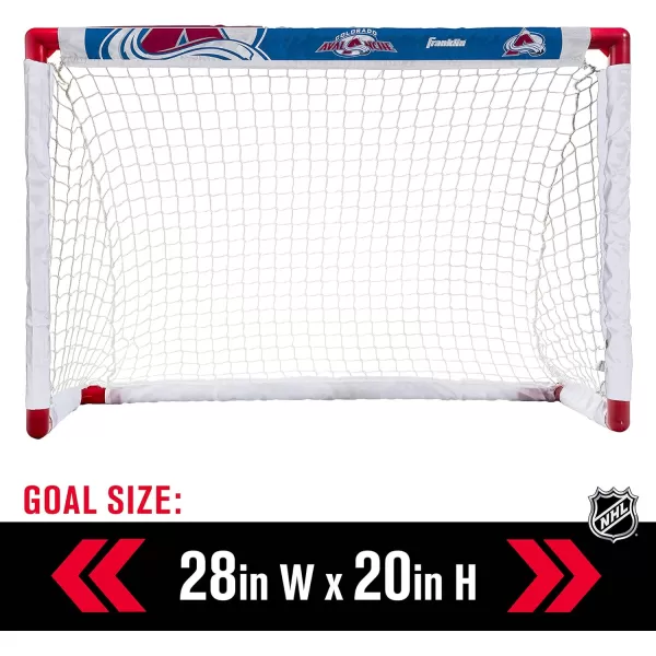 Franklin Sports NHL Mini Hockey Set  Kids Indoor Knee Hockey Goal Ball  2 Mini Hockey Stick Combo Set  Youth NHL Team Indoor Toy Knee Hockey Sets  NHL Official  Ages 3Colorado Avalanche