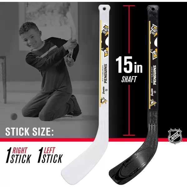 Franklin Sports NHL Mini Hockey Set  Kids Indoor Knee Hockey Goal Ball  2 Mini Hockey Stick Combo Set  Youth NHL Team Indoor Toy Knee Hockey Sets  NHL Official  Ages 3Pittsburgh Penguins