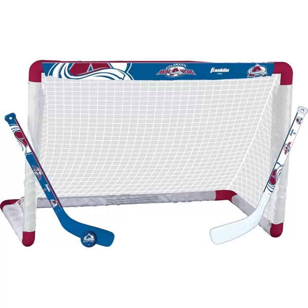 Franklin Sports NHL Mini Hockey Set  Kids Indoor Knee Hockey Goal Ball  2 Mini Hockey Stick Combo Set  Youth NHL Team Indoor Toy Knee Hockey Sets  NHL Official  Ages 3Colorado Avalanche