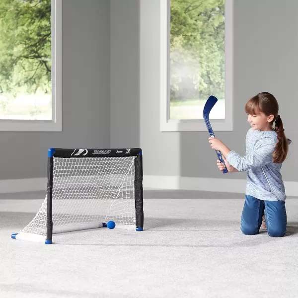 Franklin Sports NHL Mini Hockey Set  Kids Indoor Knee Hockey Goal Ball  2 Mini Hockey Stick Combo Set  Youth NHL Team Indoor Toy Knee Hockey Sets  NHL Official  Ages 3Tampa Bay Lightning