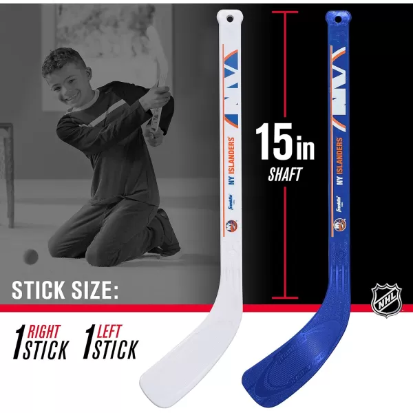 Franklin Sports NHL Mini Hockey Set  Kids Indoor Knee Hockey Goal Ball  2 Mini Hockey Stick Combo Set  Youth NHL Team Indoor Toy Knee Hockey Sets  NHL Official  Ages 3New York Islanders