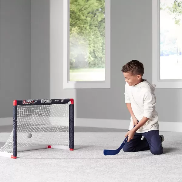 Franklin Sports NHL Mini Hockey Set  Kids Indoor Knee Hockey Goal Ball  2 Mini Hockey Stick Combo Set  Youth NHL Team Indoor Toy Knee Hockey Sets  NHL Official  Ages 3Columbus Blue Jackets
