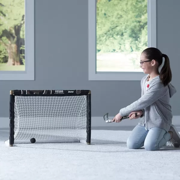 Franklin Sports NHL Mini Hockey Set  Kids Indoor Knee Hockey Goal Ball  2 Mini Hockey Stick Combo Set  Youth NHL Team Indoor Toy Knee Hockey Sets  NHL Official  Ages 3Vegas Golden Knights