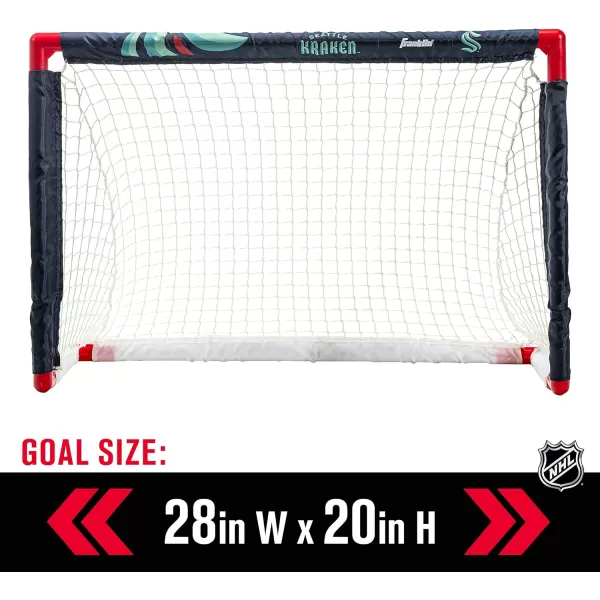 Franklin Sports NHL Mini Hockey Set  Kids Indoor Knee Hockey Goal Ball  2 Mini Hockey Stick Combo Set  Youth NHL Team Indoor Toy Knee Hockey Sets  NHL Official  Ages 3Seattle Kraken