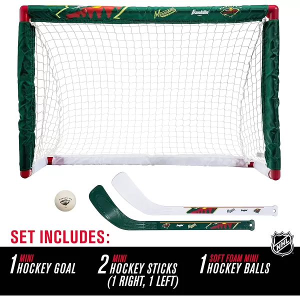 Franklin Sports NHL Mini Hockey Set  Kids Indoor Knee Hockey Goal Ball  2 Mini Hockey Stick Combo Set  Youth NHL Team Indoor Toy Knee Hockey Sets  NHL Official  Ages 3Minnesota Wild