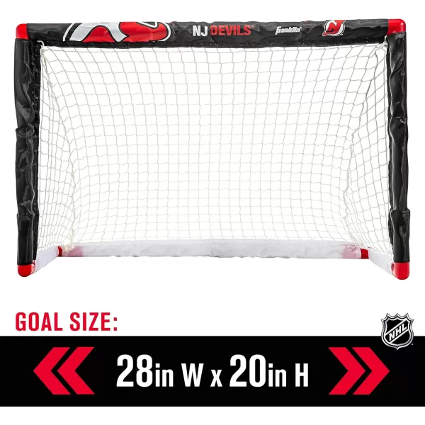 Franklin Sports NHL Mini Hockey Set  Kids Indoor Knee Hockey Goal Ball  2 Mini Hockey Stick Combo Set  Youth NHL Team Indoor Toy Knee Hockey Sets  NHL Official  Ages 3New Jersey Devils