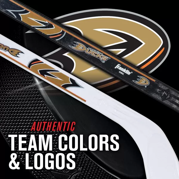 Franklin Sports NHL Mini Hockey Stick Set  NHL Team Knee Hockey Stick and Ball Set  Two Player Stick Set  Great Toy for KidsAnaheim Ducks