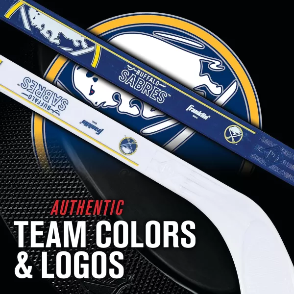 Franklin Sports NHL Mini Hockey Stick Set  NHL Team Knee Hockey Stick and Ball Set  Two Player Stick Set  Great Toy for KidsBuffalo Sabres
