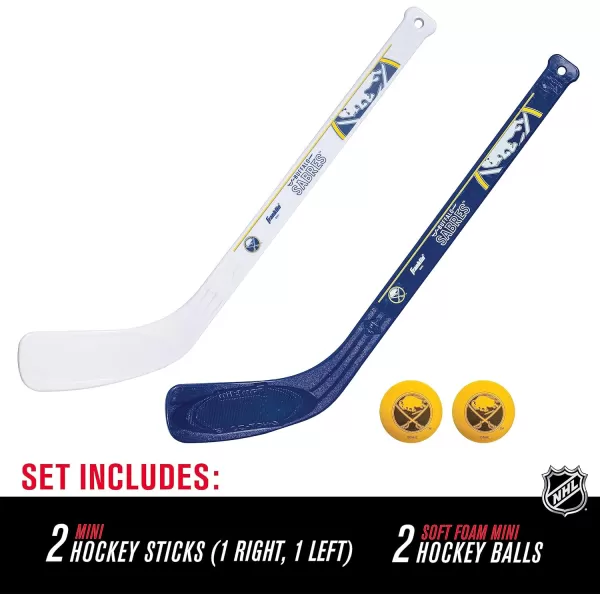 Franklin Sports NHL Mini Hockey Stick Set  NHL Team Knee Hockey Stick and Ball Set  Two Player Stick Set  Great Toy for KidsBuffalo Sabres
