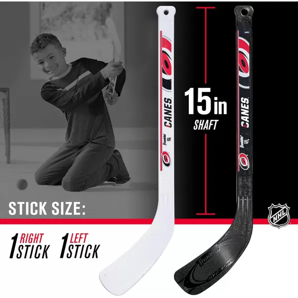 Franklin Sports NHL Mini Hockey Stick Set  NHL Team Knee Hockey Stick and Ball Set  Two Player Stick Set  Great Toy for KidsCarolina Hurricanes