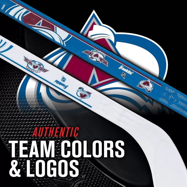 Franklin Sports NHL Mini Hockey Stick Set  NHL Team Knee Hockey Stick and Ball Set  Two Player Stick Set  Great Toy for KidsColorado Avalanche