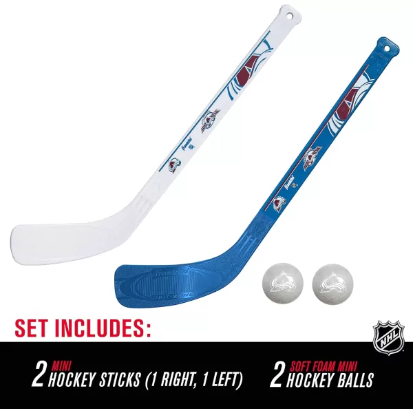 Franklin Sports NHL Mini Hockey Stick Set  NHL Team Knee Hockey Stick and Ball Set  Two Player Stick Set  Great Toy for KidsColorado Avalanche
