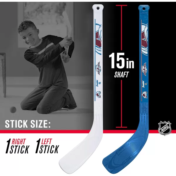 Franklin Sports NHL Mini Hockey Stick Set  NHL Team Knee Hockey Stick and Ball Set  Two Player Stick Set  Great Toy for KidsColorado Avalanche