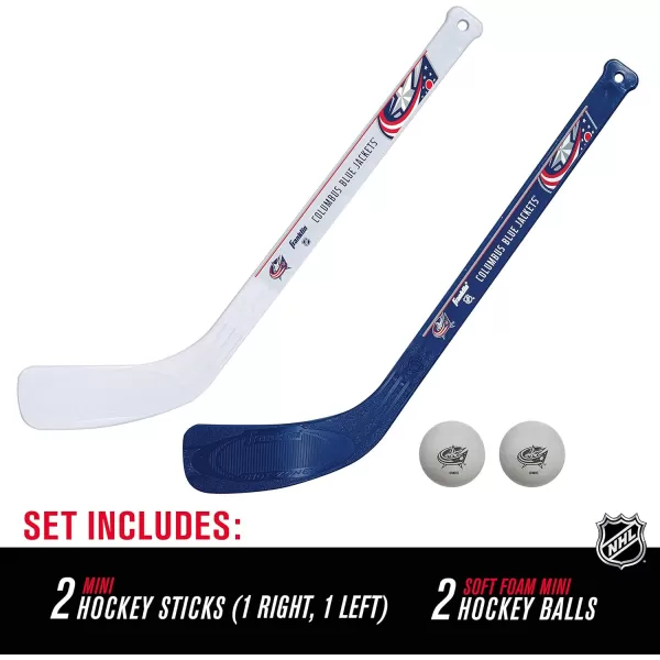 Franklin Sports NHL Mini Hockey Stick Set  NHL Team Knee Hockey Stick and Ball Set  Two Player Stick Set  Great Toy for KidsColumbus Blue Jackets