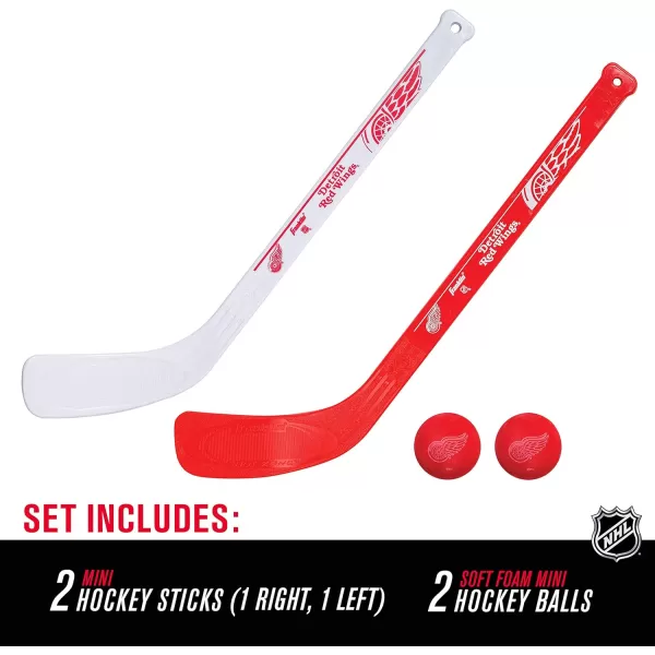 Franklin Sports NHL Mini Hockey Stick Set  NHL Team Knee Hockey Stick and Ball Set  Two Player Stick Set  Great Toy for KidsDetroit Red Wings