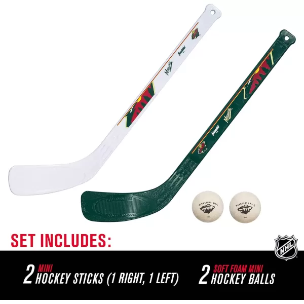 Franklin Sports NHL Mini Hockey Stick Set  NHL Team Knee Hockey Stick and Ball Set  Two Player Stick Set  Great Toy for KidsMinnesota Wild