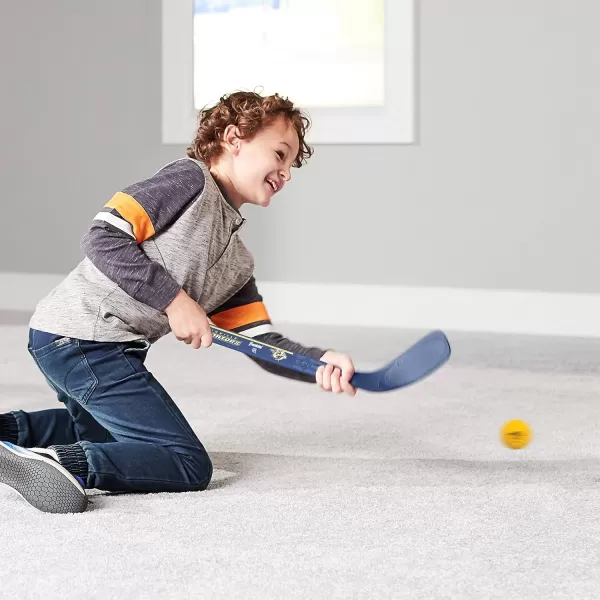 Franklin Sports NHL Mini Hockey Stick Set  NHL Team Knee Hockey Stick and Ball Set  Two Player Stick Set  Great Toy for KidsNashville Predators