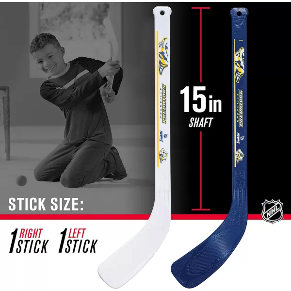 Franklin Sports NHL Mini Hockey Stick Set  NHL Team Knee Hockey Stick and Ball Set  Two Player Stick Set  Great Toy for KidsNashville Predators