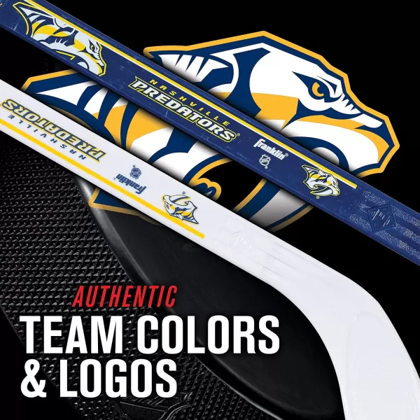Franklin Sports NHL Mini Hockey Stick Set  NHL Team Knee Hockey Stick and Ball Set  Two Player Stick Set  Great Toy for KidsNashville Predators