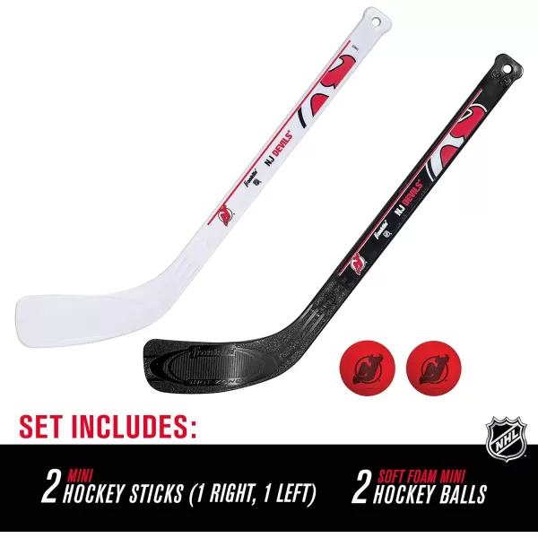 Franklin Sports NHL Mini Hockey Stick Set  NHL Team Knee Hockey Stick and Ball Set  Two Player Stick Set  Great Toy for KidsNew Jersey Devils