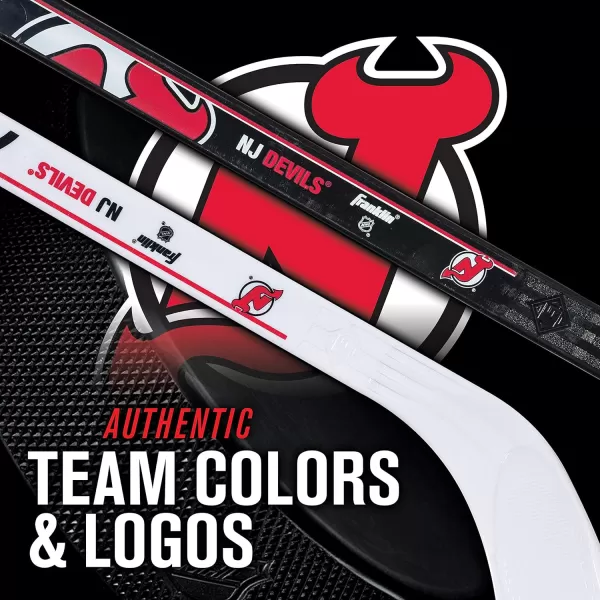 Franklin Sports NHL Mini Hockey Stick Set  NHL Team Knee Hockey Stick and Ball Set  Two Player Stick Set  Great Toy for KidsNew Jersey Devils