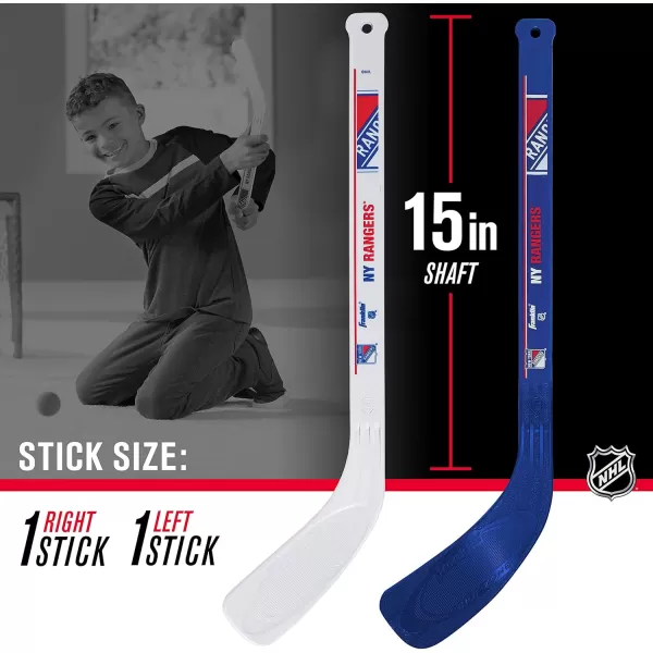 Franklin Sports NHL Mini Hockey Stick Set  NHL Team Knee Hockey Stick and Ball Set  Two Player Stick Set  Great Toy for KidsNew York Rangers