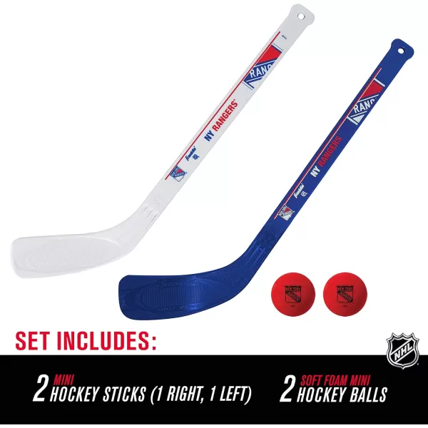 Franklin Sports NHL Mini Hockey Stick Set  NHL Team Knee Hockey Stick and Ball Set  Two Player Stick Set  Great Toy for KidsNew York Rangers