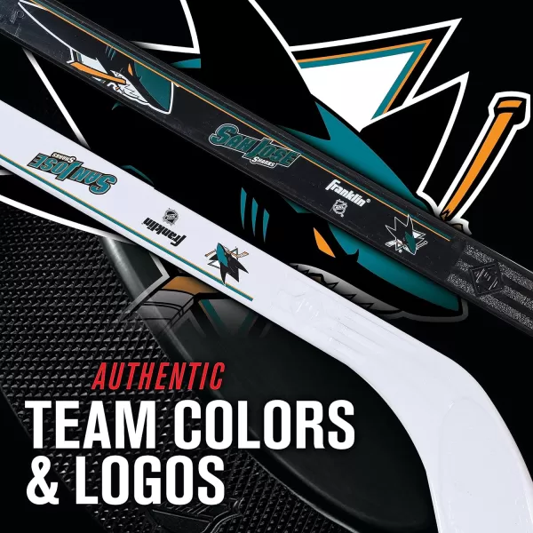 Franklin Sports NHL Mini Hockey Stick Set  NHL Team Knee Hockey Stick and Ball Set  Two Player Stick Set  Great Toy for KidsSan Jose Sharks