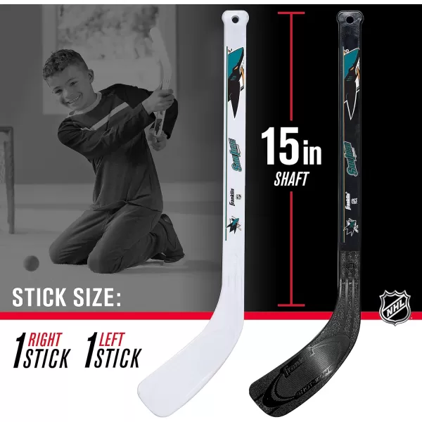 Franklin Sports NHL Mini Hockey Stick Set  NHL Team Knee Hockey Stick and Ball Set  Two Player Stick Set  Great Toy for KidsSan Jose Sharks