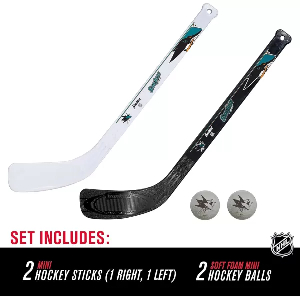 Franklin Sports NHL Mini Hockey Stick Set  NHL Team Knee Hockey Stick and Ball Set  Two Player Stick Set  Great Toy for KidsSan Jose Sharks