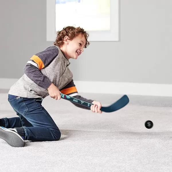 Franklin Sports NHL Mini Hockey Stick Set  NHL Team Knee Hockey Stick and Ball Set  Two Player Stick Set  Great Toy for KidsSeattle Kraken