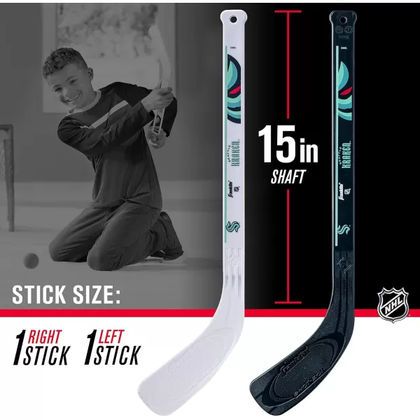 Franklin Sports NHL Mini Hockey Stick Set  NHL Team Knee Hockey Stick and Ball Set  Two Player Stick Set  Great Toy for KidsSeattle Kraken