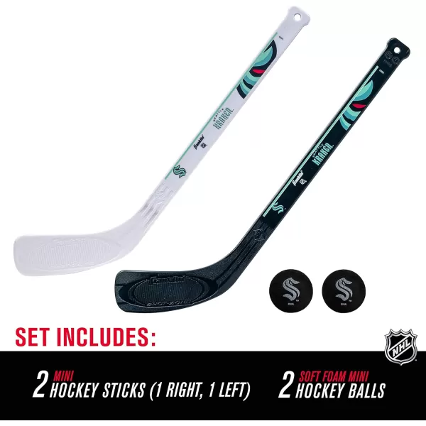 Franklin Sports NHL Mini Hockey Stick Set  NHL Team Knee Hockey Stick and Ball Set  Two Player Stick Set  Great Toy for KidsSeattle Kraken
