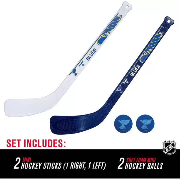 Franklin Sports NHL Mini Hockey Stick Set  NHL Team Knee Hockey Stick and Ball Set  Two Player Stick Set  Great Toy for KidsSt Louis Blues