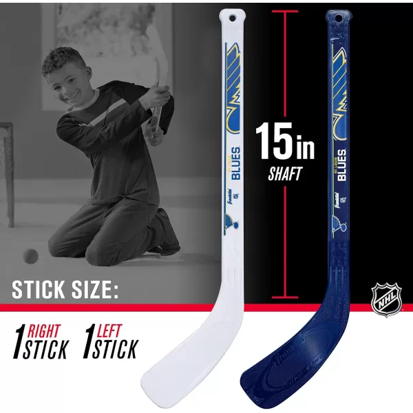 Franklin Sports NHL Mini Hockey Stick Set  NHL Team Knee Hockey Stick and Ball Set  Two Player Stick Set  Great Toy for KidsSt Louis Blues