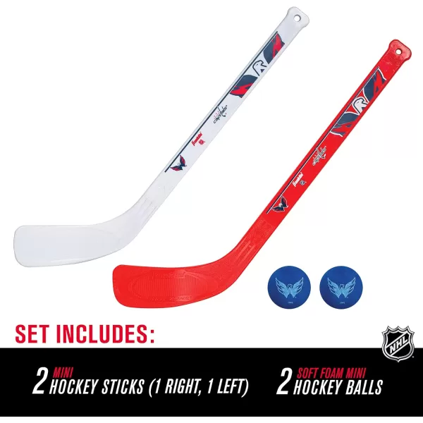 Franklin Sports NHL Mini Hockey Stick Set  NHL Team Knee Hockey Stick and Ball Set  Two Player Stick Set  Great Toy for KidsWashington Capitals
