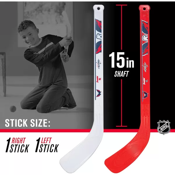 Franklin Sports NHL Mini Hockey Stick Set  NHL Team Knee Hockey Stick and Ball Set  Two Player Stick Set  Great Toy for KidsWashington Capitals