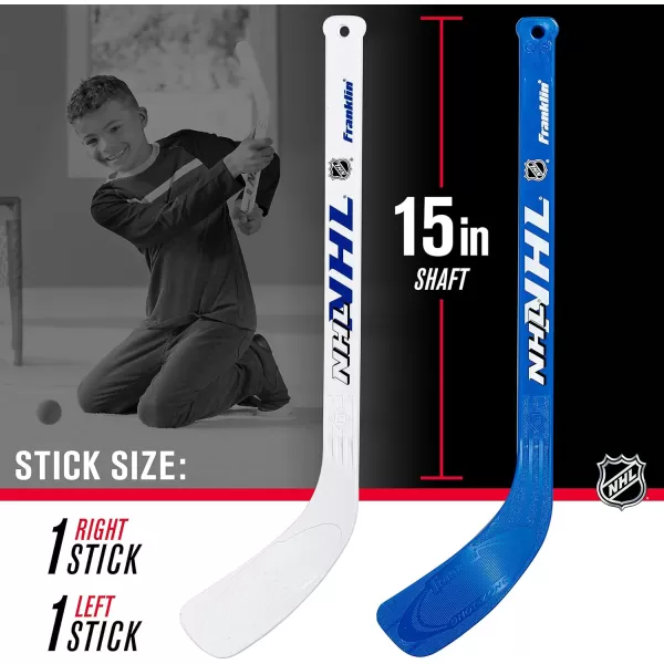 Franklin Sports NHL s Mini Hockey Set  Includes 1 Knee Hockey Goal  2 Mini Hockey Sticks  2 Foam Balls  Indoor Mini Hockey Goal  Sticks Set