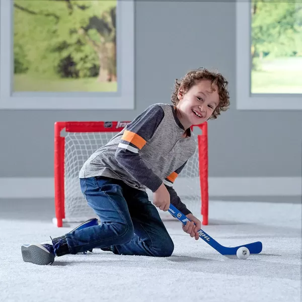 Franklin Sports NHL s Mini Hockey Set  Includes 1 Knee Hockey Goal  2 Mini Hockey Sticks  2 Foam Balls  Indoor Mini Hockey Goal  Sticks Set