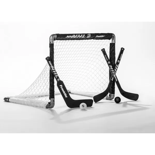 NHL Mini Hockey Goal Set of 2  Black  Includes Mini Hockey Goals 4 Hockey Sticks 2 Goalie Sticks and 4 Foam Hockey Balls